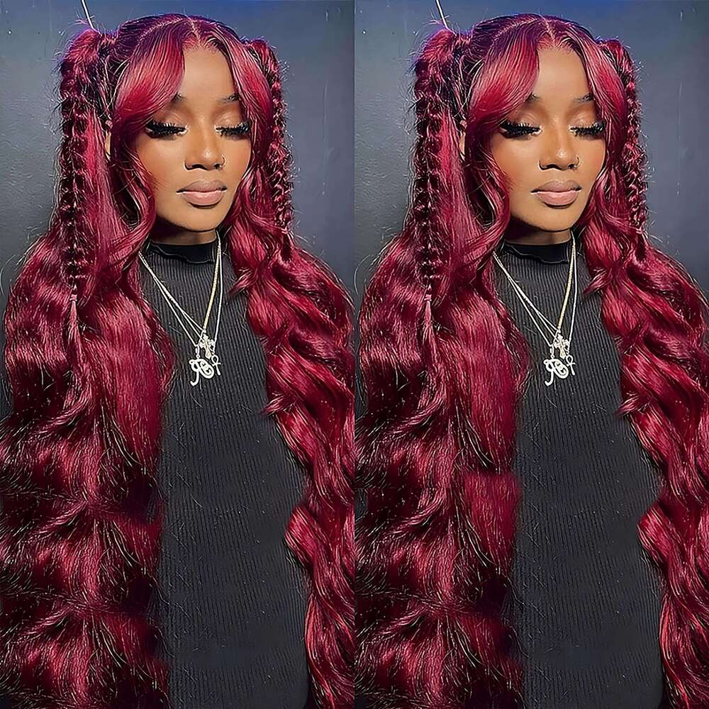 j Burgundy Inch Lace Front Wigs Human Hair Pre Plucked Body Wave x HD Frontal Density Wine al