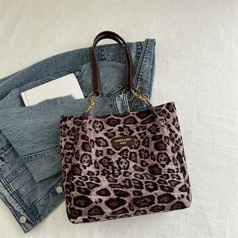 CMM Leisure Commuting Large Capacity Bag for Women Autumn New Item Suede Leopard Print Shoulder Bag Hand Held Tote Bag