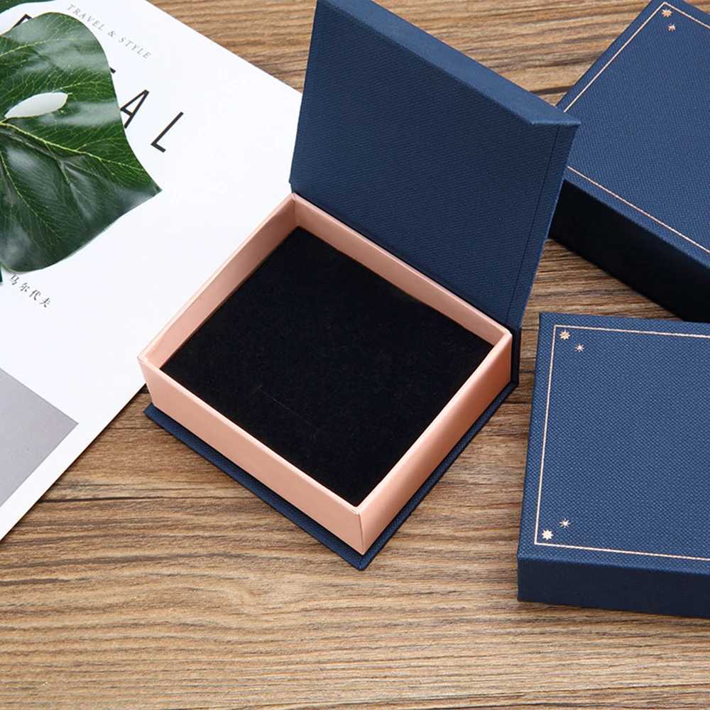 Mini magnetic suction cup flip jewelry box square earrings necklace storage box deep blue luxury wedding ring gift box W241019