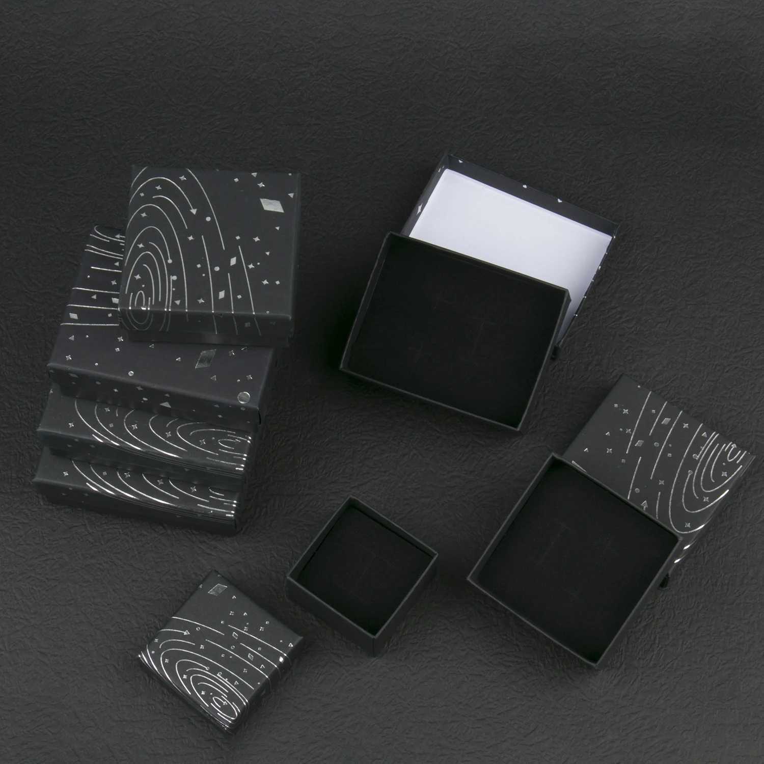 Black Starry Sky Square Cardboard Cowhide Jewelry Set Box Ring Earrings Necklace Gift Box Jewelry Packaging 1 Piece W241019