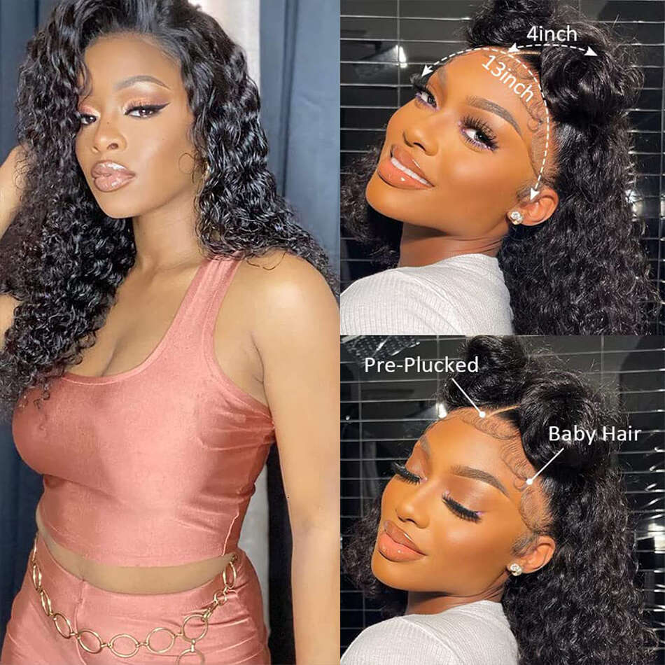 13x4 Water Wave Front Wigs Pre Plucked With Baby Brazilian Curly Lace Frontal Human Hair Wig For Women