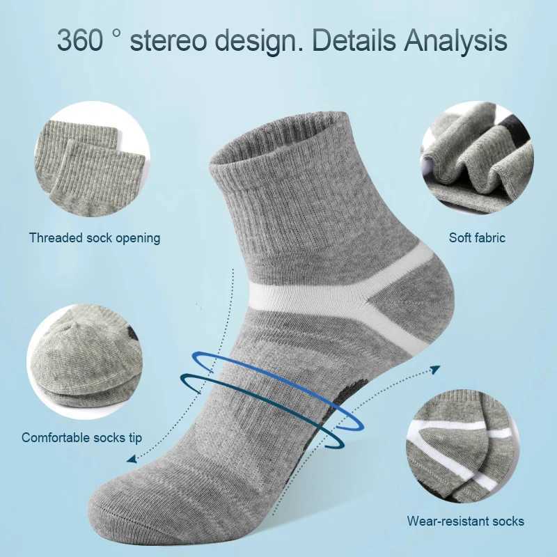 10PCS=5Pair High Quality Cotton New Autumn Mens Socks Running Winter Casual Breathable Active Socks Stripe Sport Socks EUR38-45XJ241019
