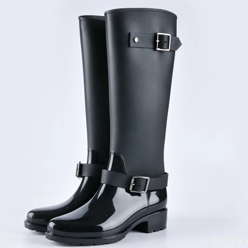 Punk Style Zipper Tall Boots Womens Pure Color Rain Boots Outdoor Rubber Water shoes For Female 36-41 Plus size 241010