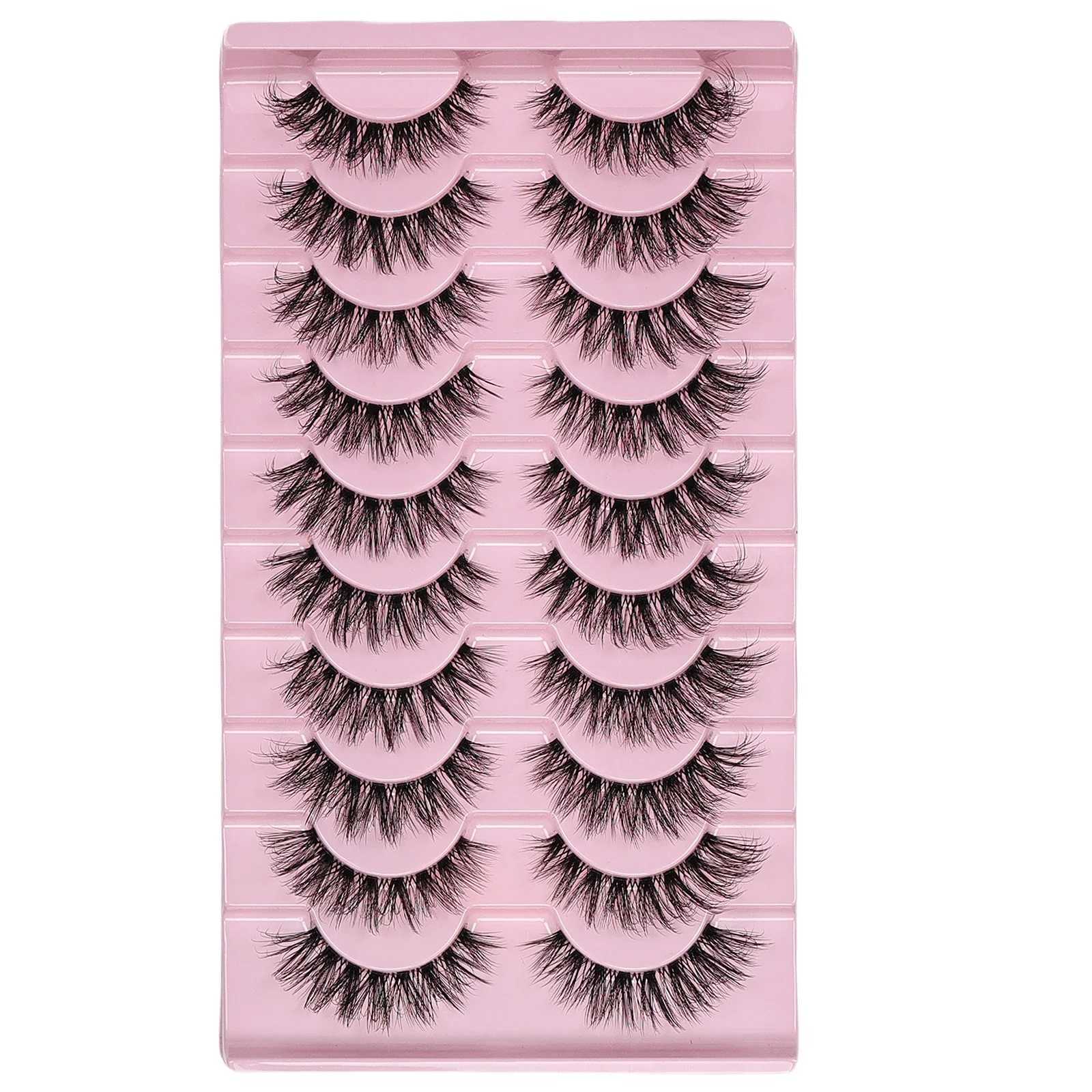 10 Pairs Natural Fluffy False Eyelashes Wispy Lashes 3D Volume Strip Lashes D Curl Fake Eyelashes with Clear Band Eye LashesXJ241019