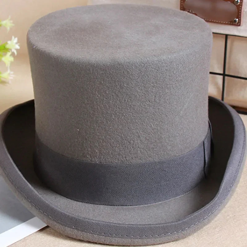 wool flat top hat fashion Fedora hat version Panama magician hat gentleman cylindrical hat with steampunk hat elegant 241018