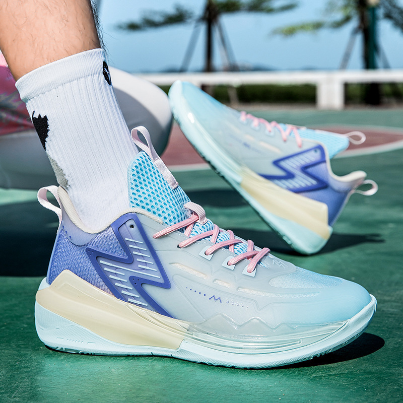 Night light basketball men's high top boots, tennis top, student practical sneakers, cement floor sports shoes, a pair