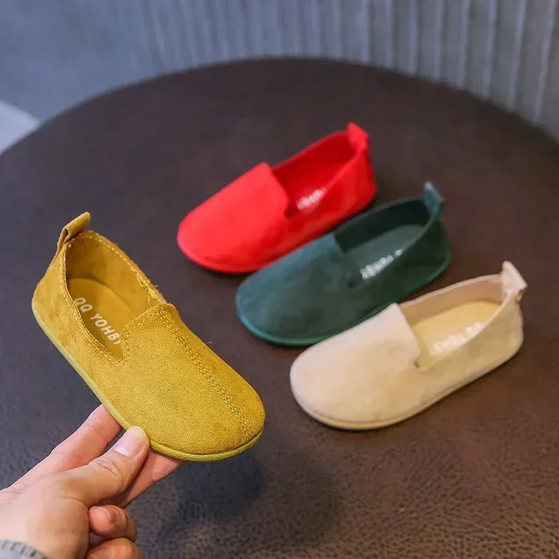 Childrens Flat Shoes Candy Color Simple Casual Loafers Slipon Flats Lightweight Boys Girls Leather Moccasins y241018