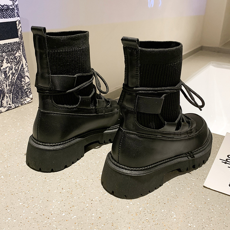 Women Fashion Martin Boots Simple Style Casual Versatile Plus Size Winter Trendy Wear Thick Sole Increase Height Triple Black Free shipping