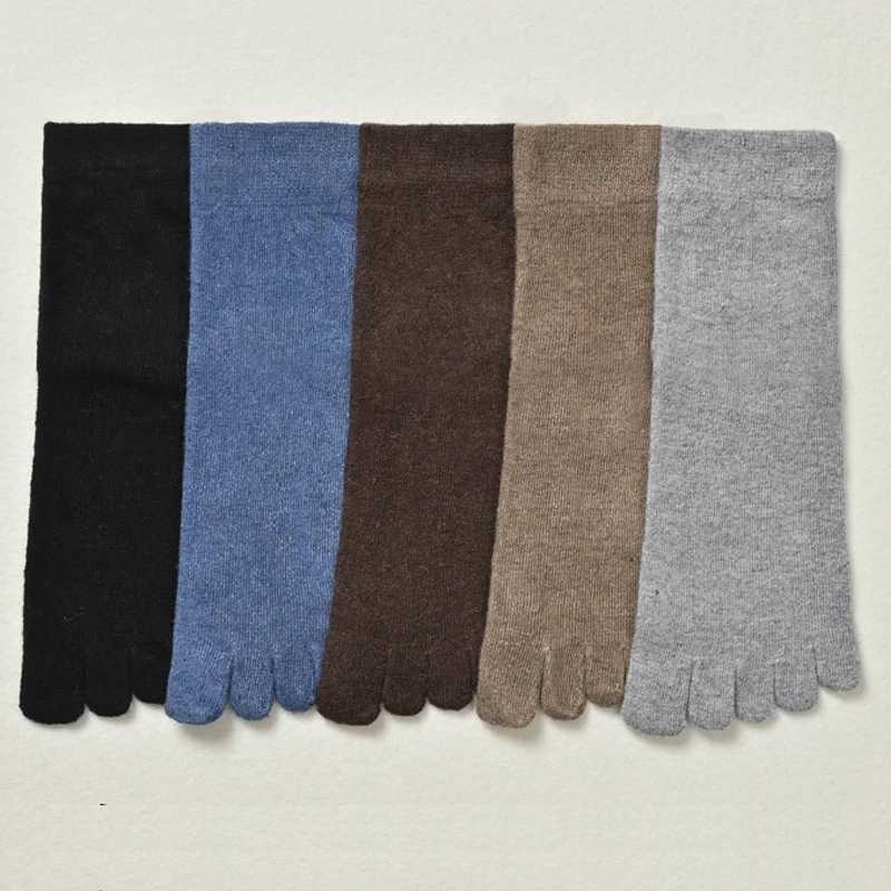 5 Pairs Wool Toe Short Socks Winter Man Solid Soft Elastic Endurable Business Sweat-Absorbing Thick Thermal Warm 5 Finger SocksXJ241019