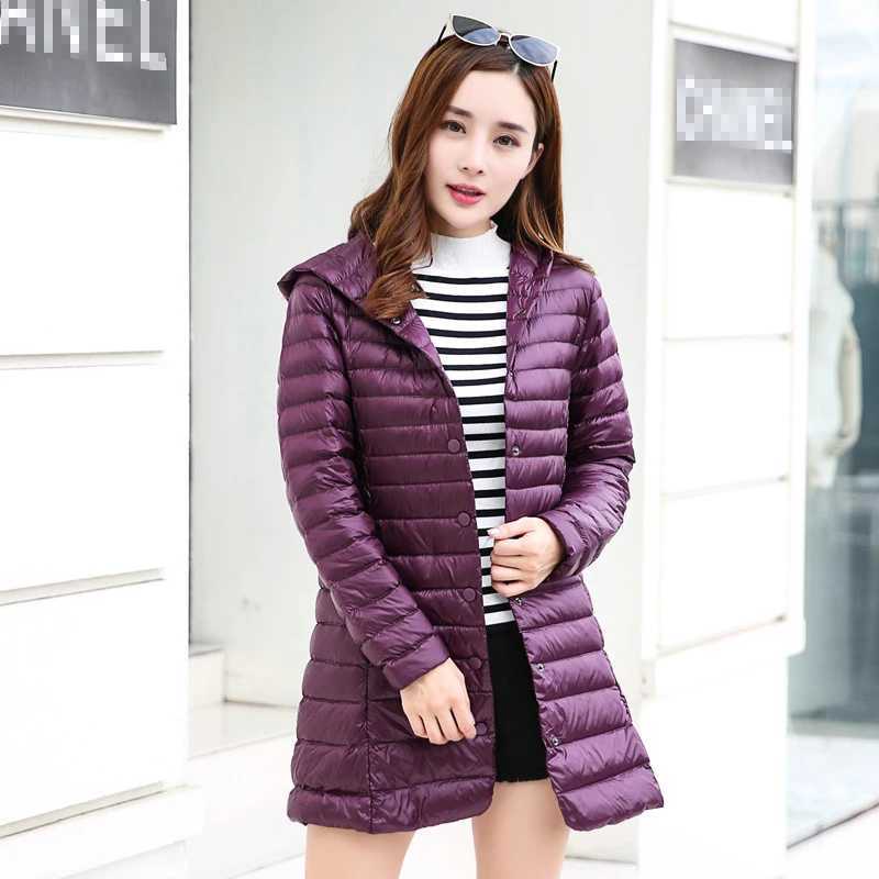0-10 Womens Winter Jackets Ultra Light Portable Hooded Down Coat Single Breasted Slim Female Long Jacket Woman Winter CoatX241019