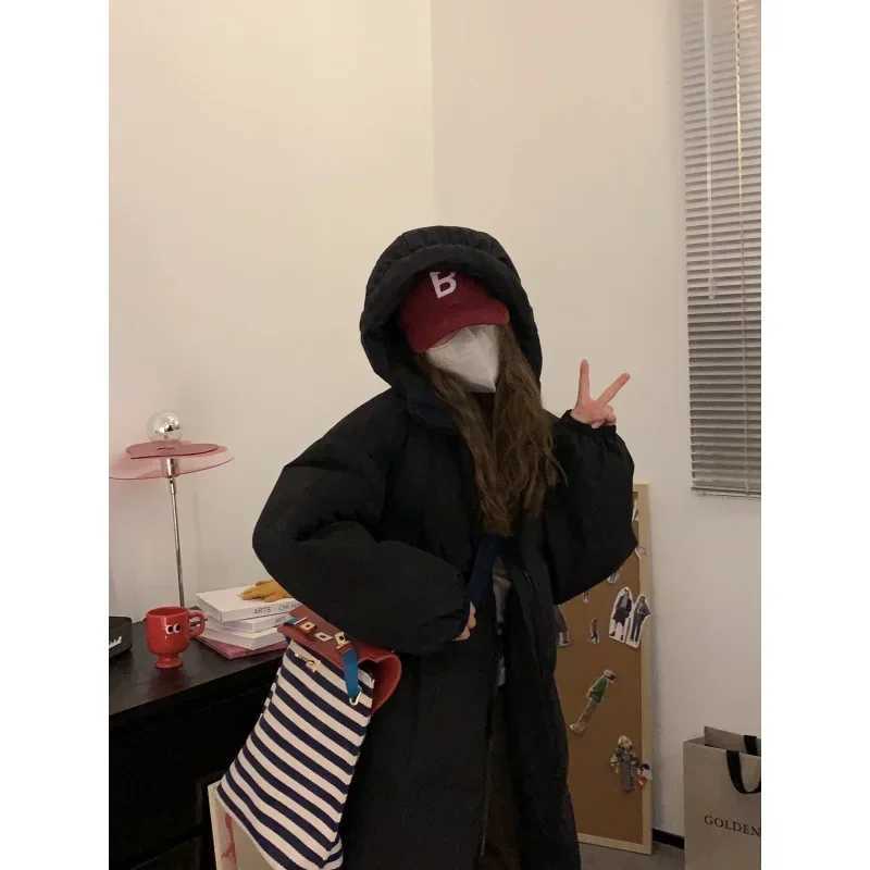 Womens Down Padded Hooded Parka Mid Long Coat Warm Ladies Outwear Female Tops Jacket for Women Casual Clothes KoreanX241019