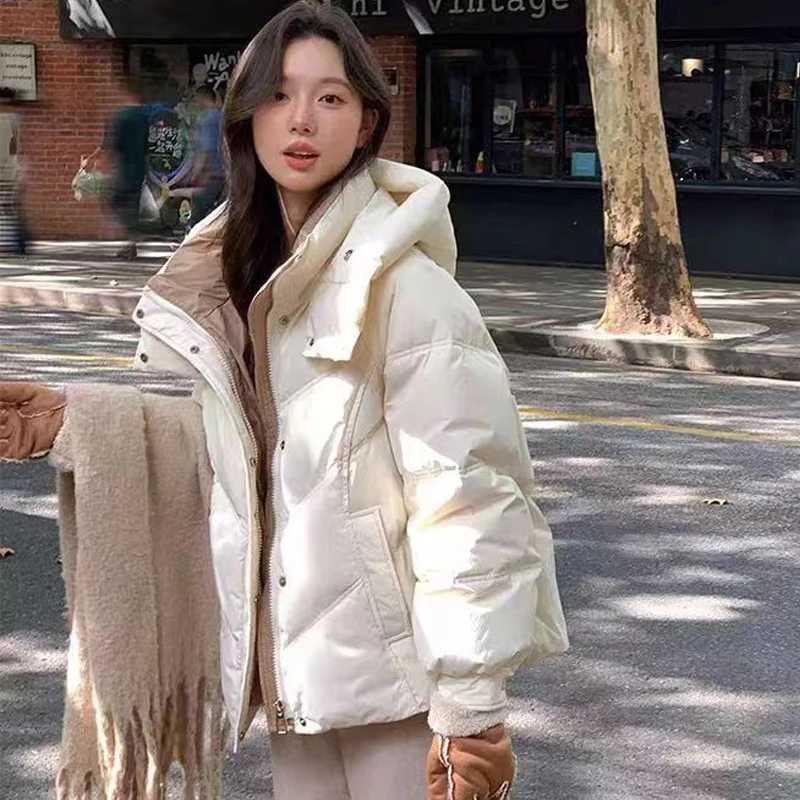 FIGOHR Womens Down Jacket Premium Elegant Solid Hooded Overcoat White Thickned Coat Female Buttoned Jacket 2024 WinterX241019