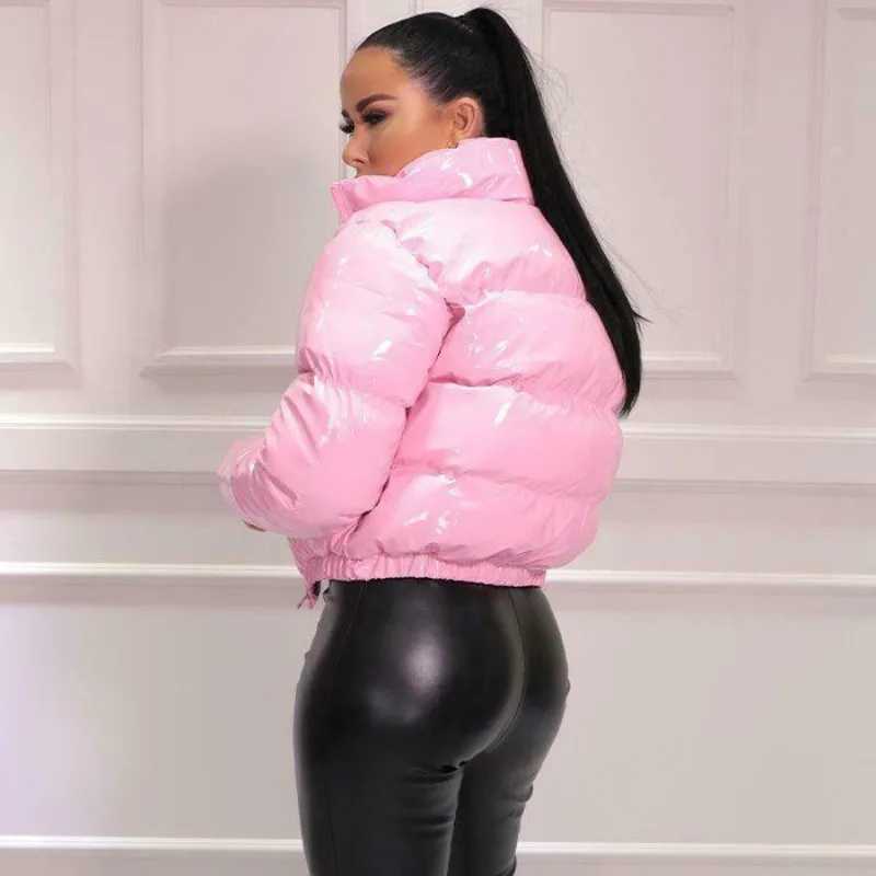 Women's Down Parkas Cropped Stand Collar Puffer Coats for WomenLong Slve ParkaThick JacketsShort ZippersGlossy BubbleWarmWinter Fashio Y241019Q38