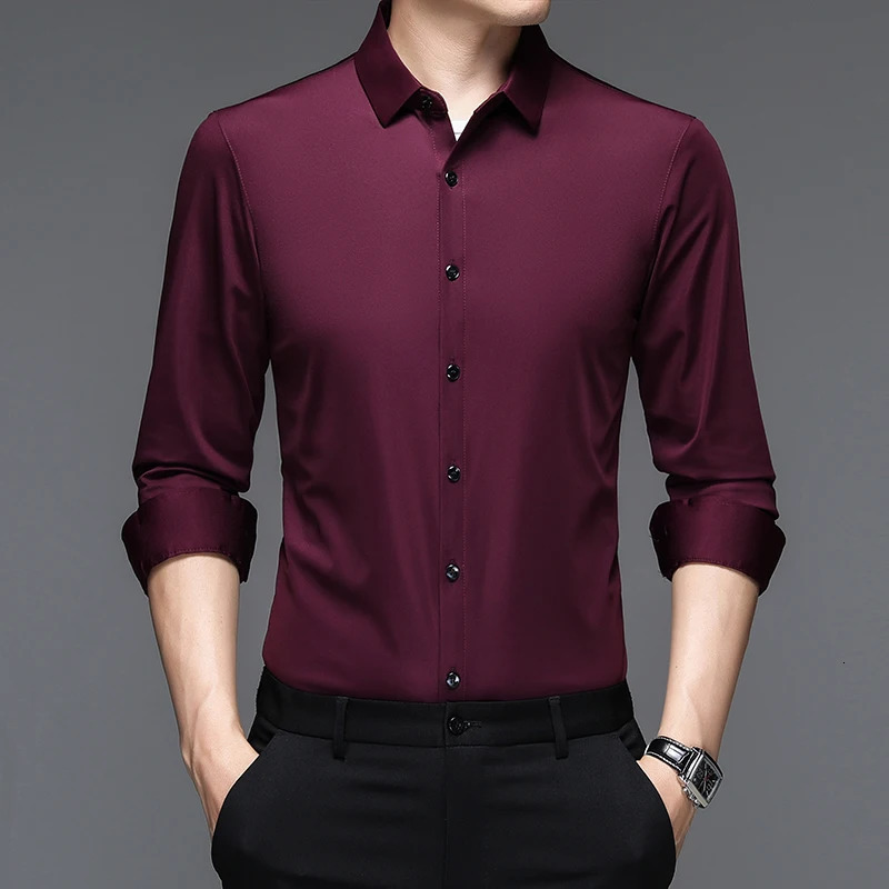 Classic mens high elasticity intelligent casual long sleeved mens trackless technology formal shirt 241007