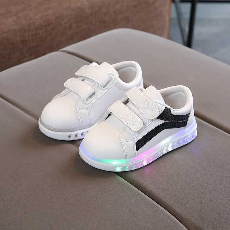 Athletic Outdoor Battery charging LED sports shoes childrens white shoes casual sports baby walking shoes illuminated skateboard soles H241019