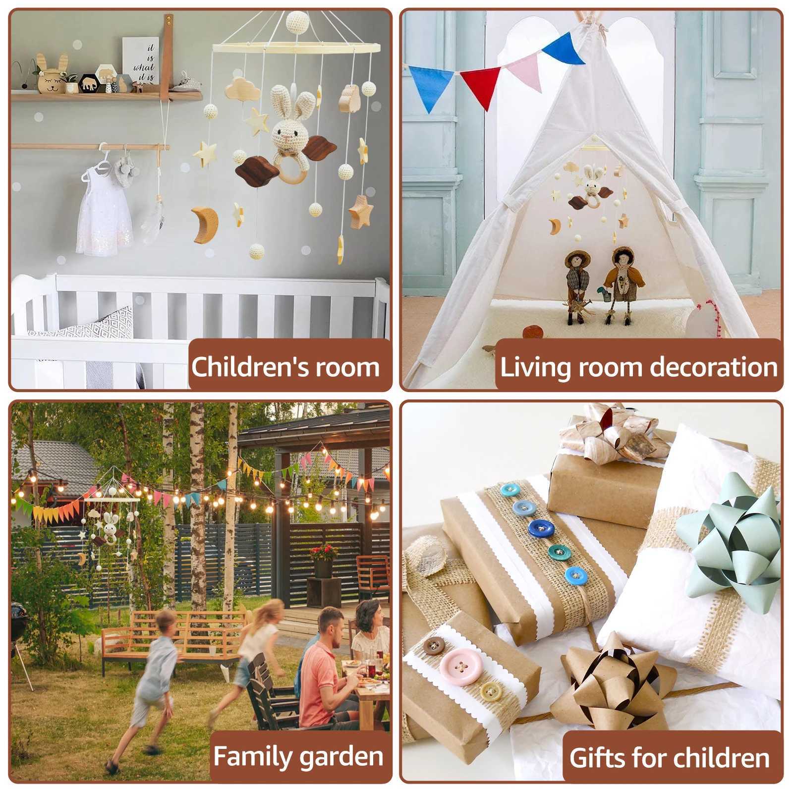 New baby crib baby crib hanging wooden baby crib bell cute rabbit animal wooden crochet mobile baby toy bed pendant W240815
