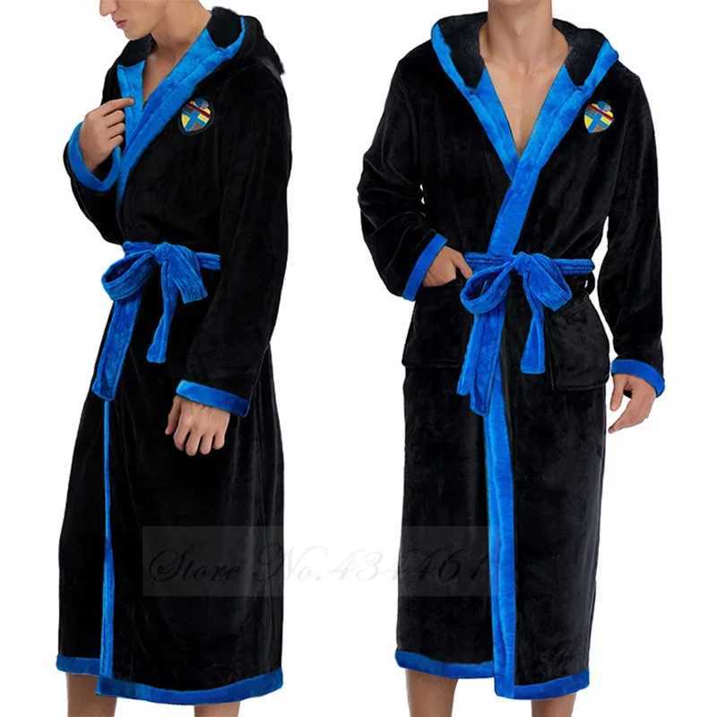 Mens Flannel Home Clothes Kimono Bathrobe Gown Winter Long Coral Fleece Hooded Robe Thicken Loose Casual Sleepwear Lounge WearXJ241018