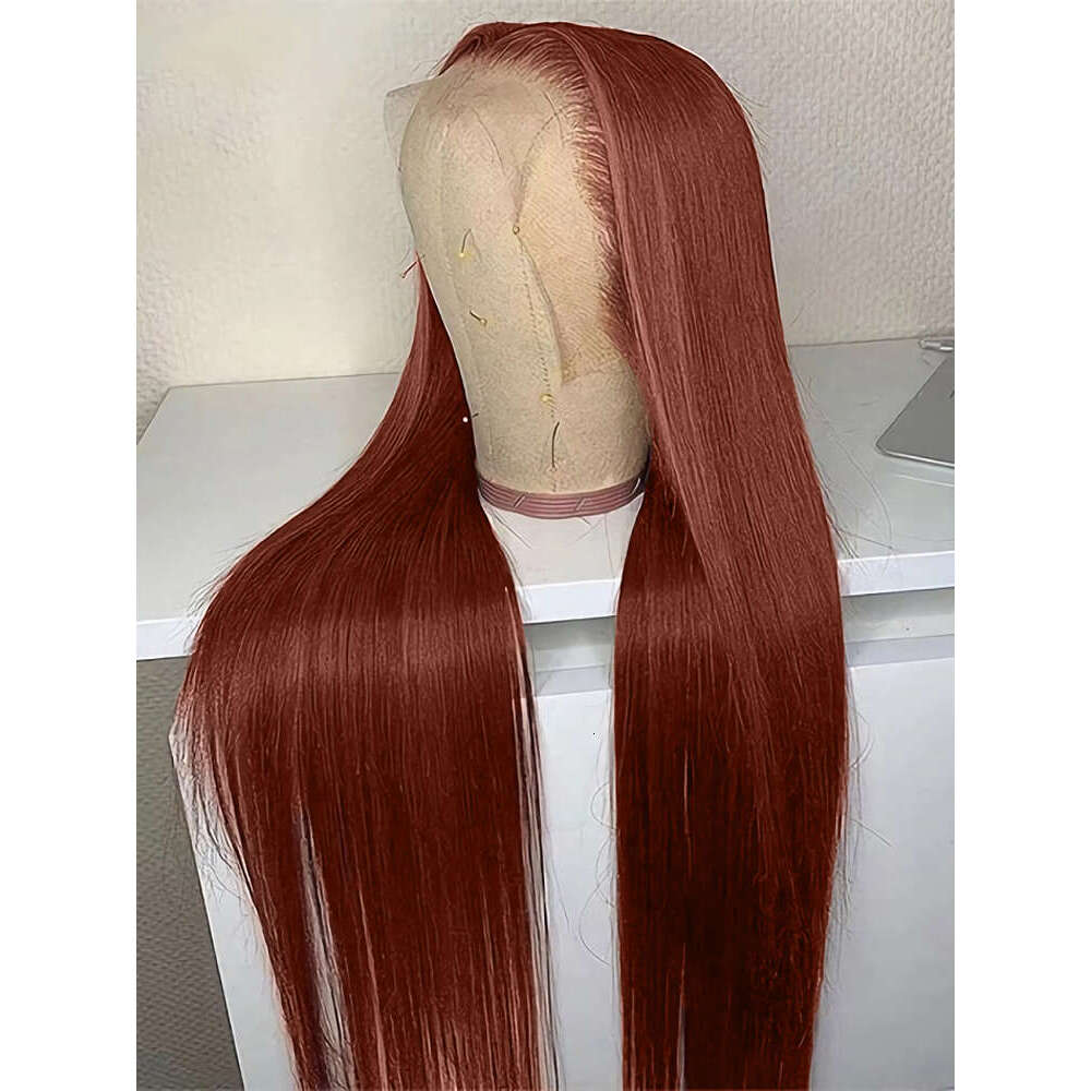 Reddish Brown Inch Bone Straight x Human Hair Lace Front Wig Colored Brazilian Transparent Frontal For Women al
