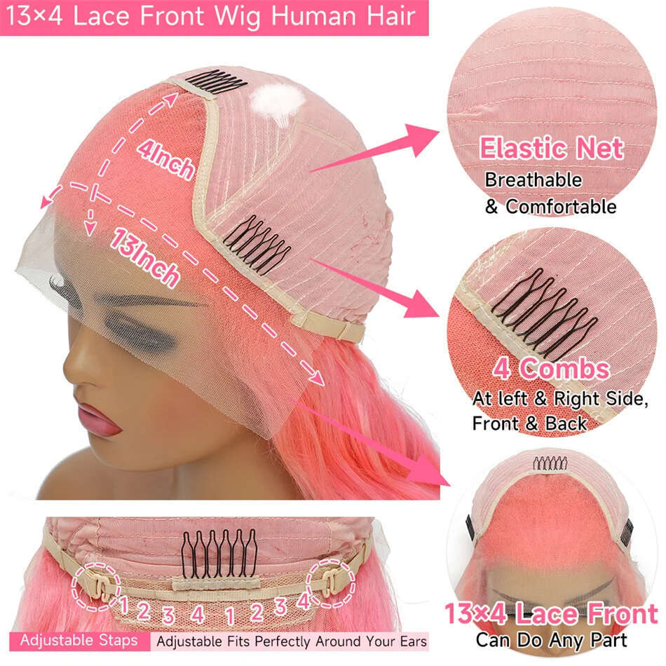 Wave x Body Hd Lace Frontal Wig Pre Plucked Transparent Colored Front Pink For Women Human Hair Wigs s