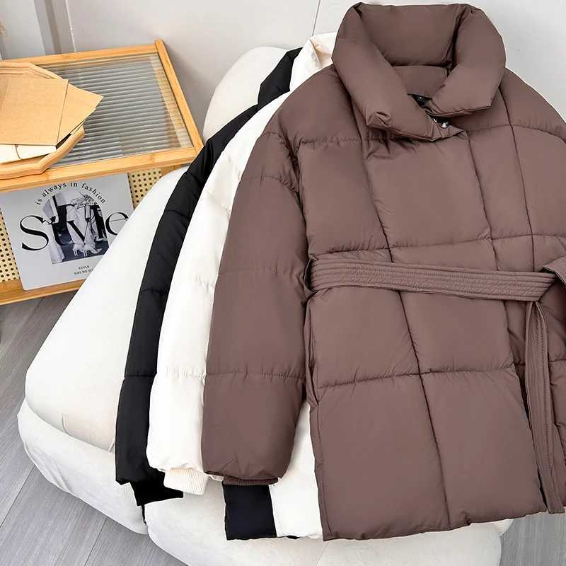 Winter Women Parkas Jackets With Sashes 2024 Casual Turn Down Collar Thick Warm Windproof Parkas Coat Female outwear parkasX241019