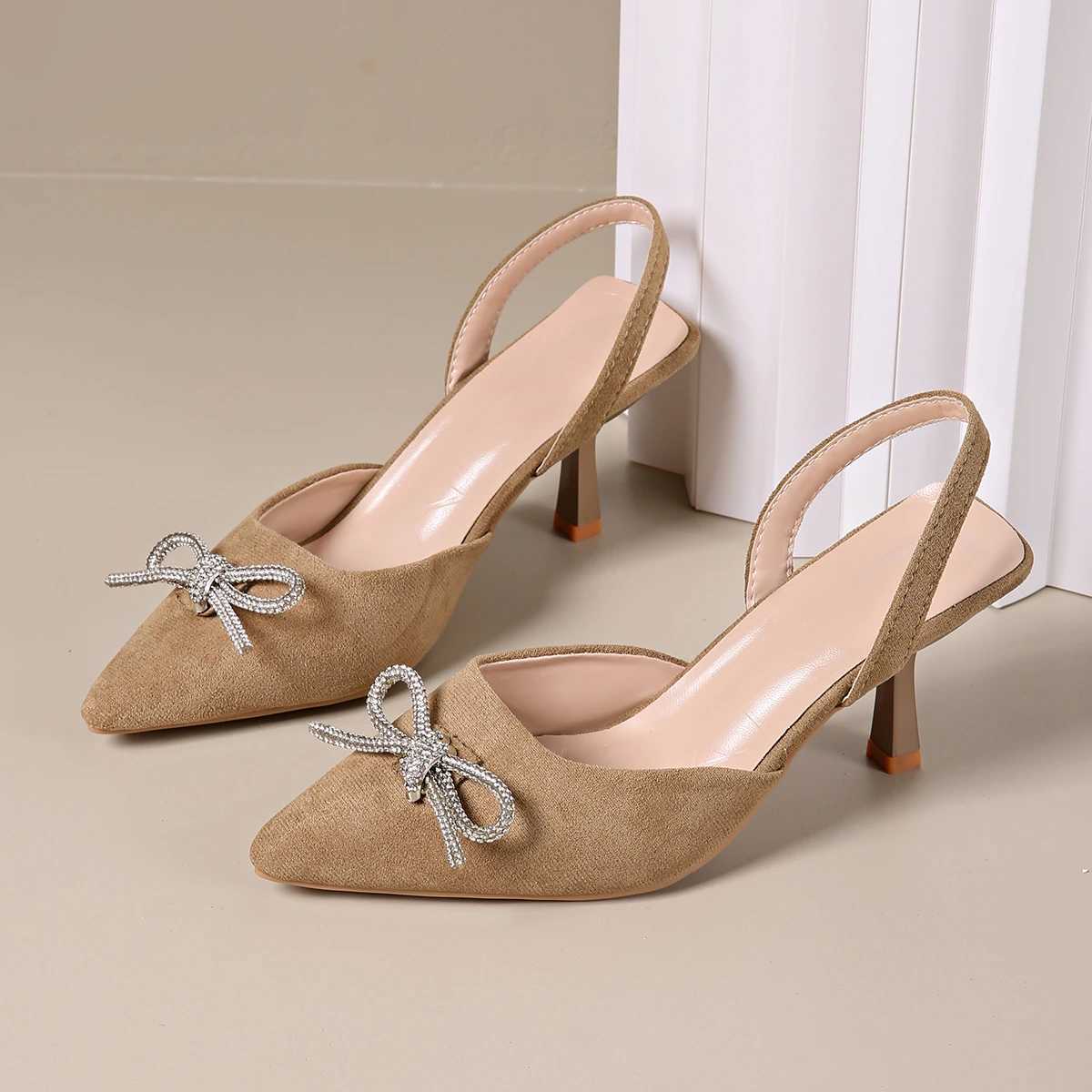 Womens Blue Strap Pump High Boots Crystal Bow Party Dress Shoes Womens Sexy Point Toe Stiletto Sandals Summer 2024 Y241019