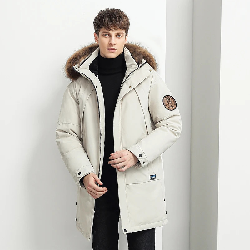 Winter Boutique Fashion Thickened Warm Mens Casual Hooded Fur Collar Down Jacket High end Mens Down Jacket ArmyGreen 241018