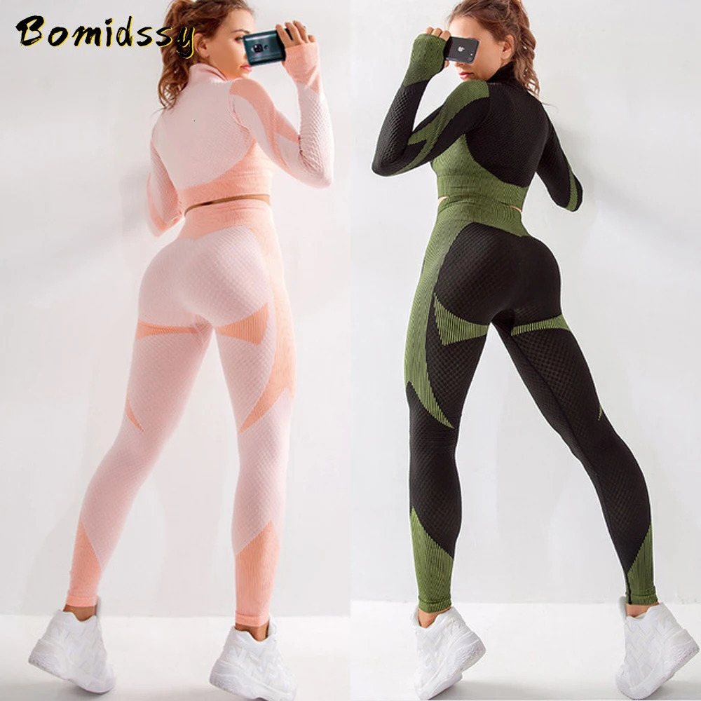 Womens Seamless Fitness Clothin Long-Sleeved Shirt Gym Wear Sports Bra Elastic Running Leggings High Waist Training Yoga Pants 241010