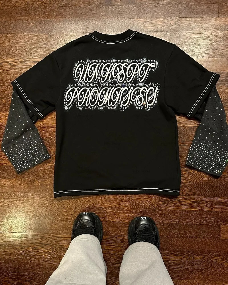 Y2K retro oversized printed fashion edition round neck long sleeved mens style American street Harajuku casual loose top women 241019