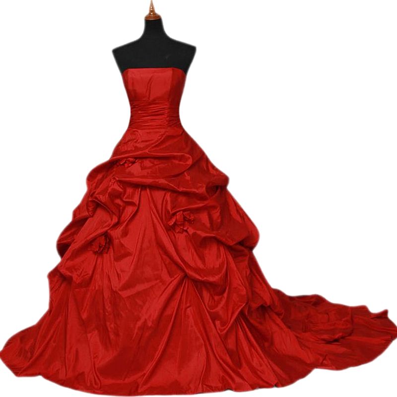 Vintage Red Ball Gown Prom Dresses Strapless Sleeveless Ruched Satin Long Special Occasion Gown Court Train Plus Size Women Evening Formal Dress 2025