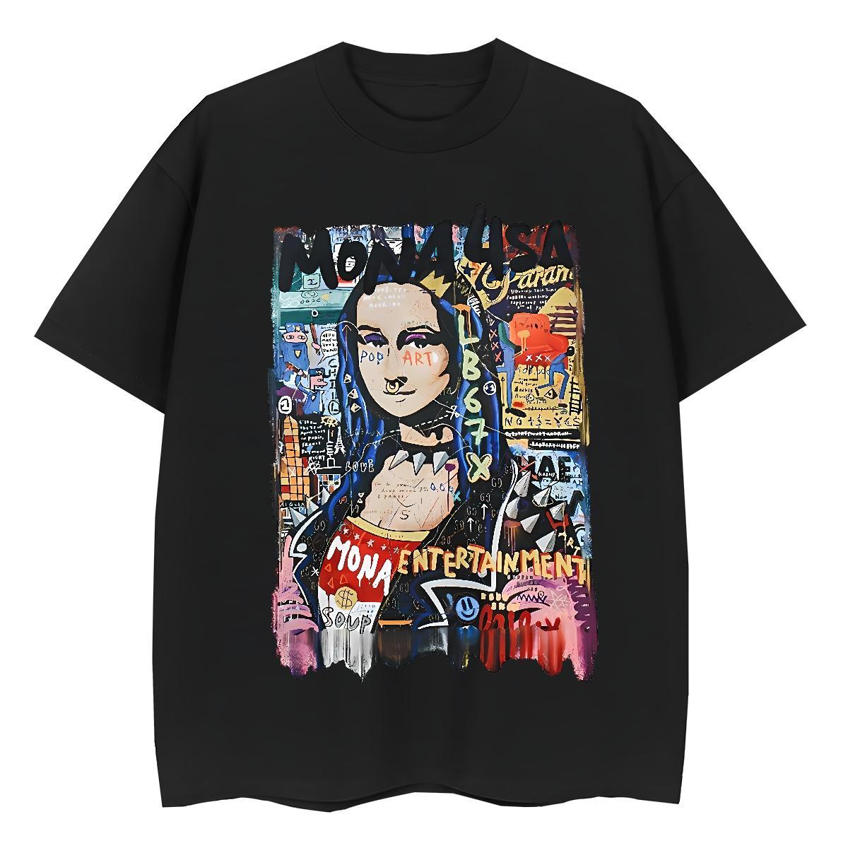 Fashion T Shirt For Woman 230g Cotton Crew Neck Breathable Casual Sport Mona Lisa Tshirt for Man Woman Loose Black White Polos