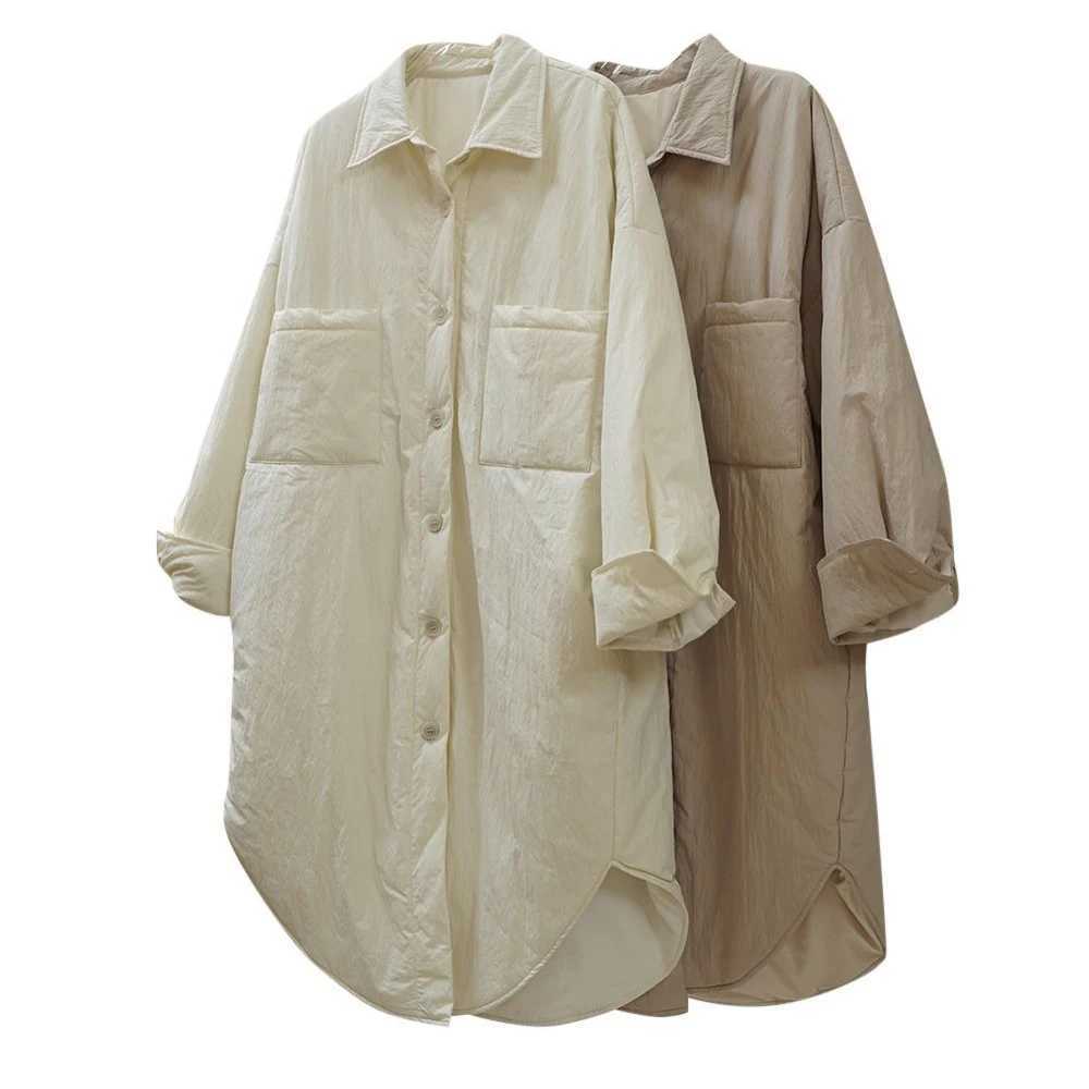 2024 Winter Women Cotton Blend Coat Loose Style Turn Down Collar Long Coat Tops Long Sleeve Winter Coat Casaco FemininoX241019