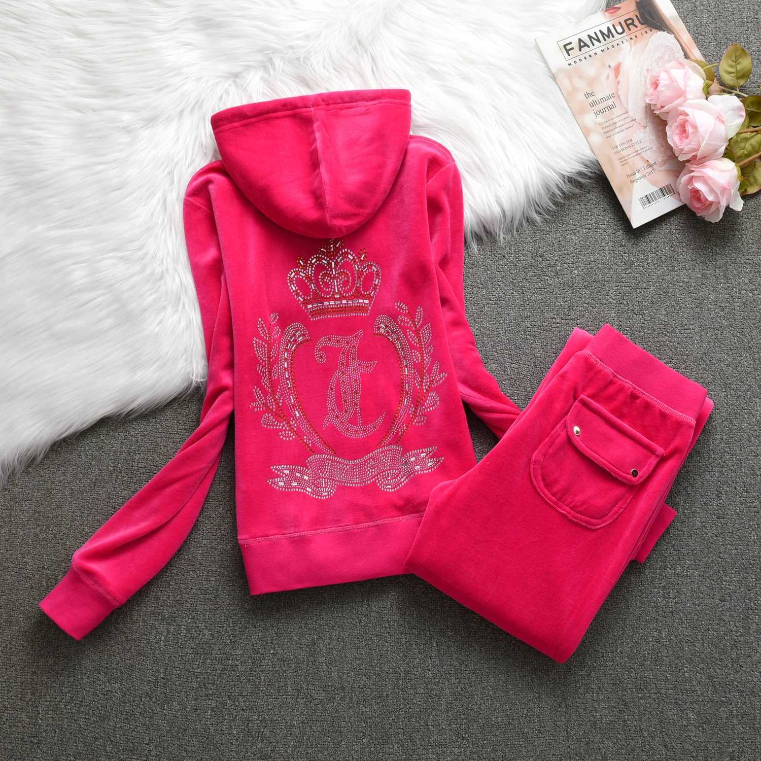 Women's Two Piece Pants JUICY COMETRURE VELVET Casual Tracksuit Womens Velvet Set Diamond Juicy 2 pieces Y241019IYC6 C260312