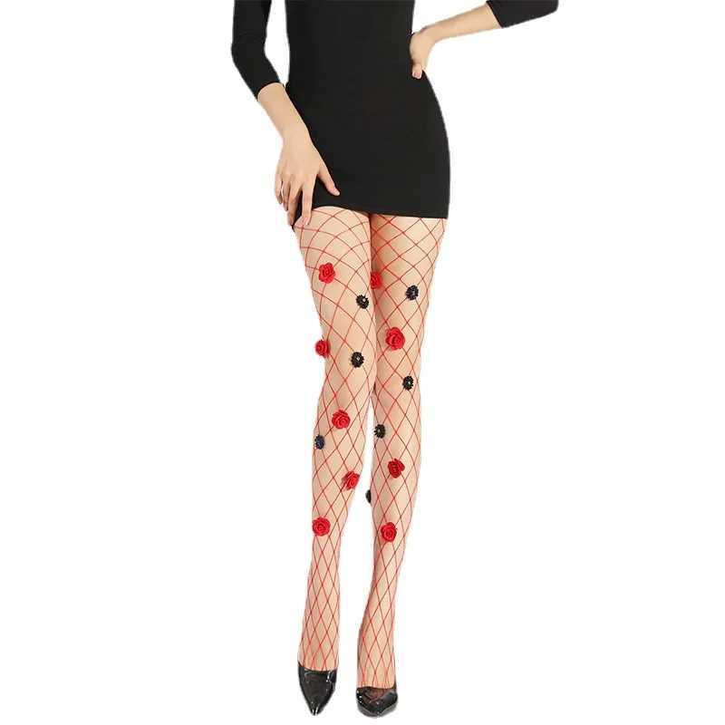 Socks Hosiery 2023 New Sexy Women Fishnet Stocking Handmade Embroidery Flower Stylish Mesh Tights Mesh Stockings Elegant Senior Pantyhose Y2408330NJOS