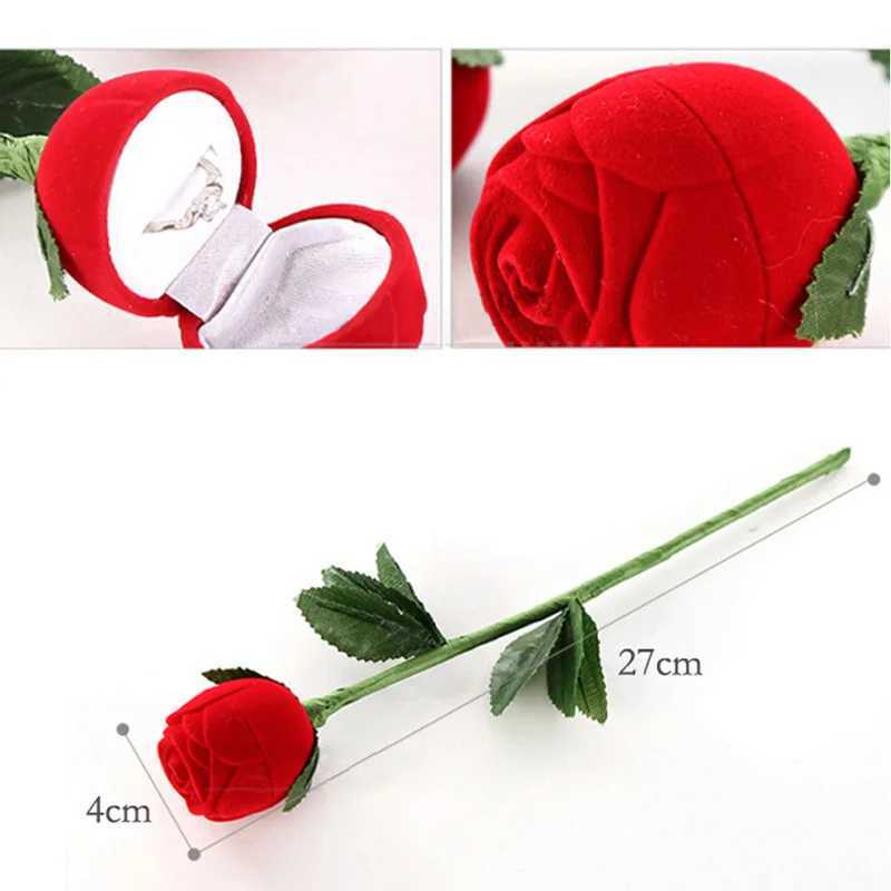 Recommended Red Rose Engagement Ring Box Earrings Jewelry Gift Box Charm Romantic Rose Ring Box with Branches and Leaves W241019