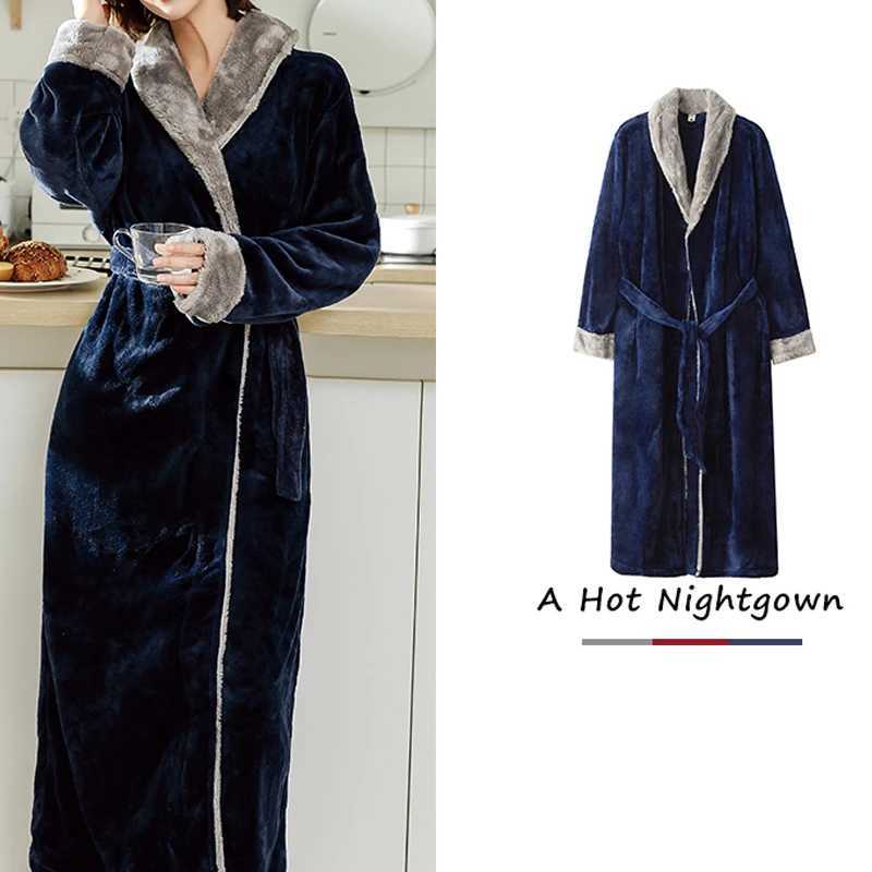 Mens Bathrobe Winter Plus Size Long Coral Fleece Kimono Warm Flannel Bath Robe Cozy Robes Night Sleepwear Women Dressing GownXJ241018