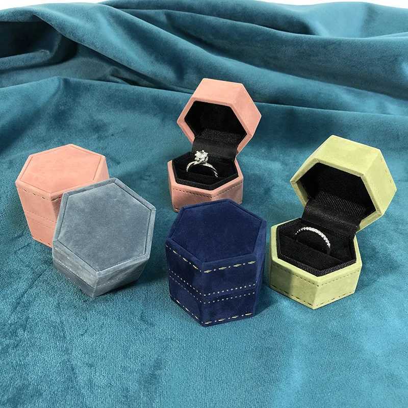 New hexagonal velvet ring box for engagement suggested wedding ring box jewelry storage display box vintage high-end jewelry box W241019