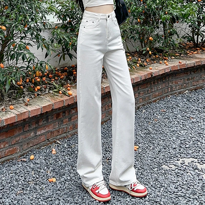 Denim Long Pant Extended Korean Trendy White High Quality Dailiy Classic Jeans Pretty Arrivals Female Trousers 241007