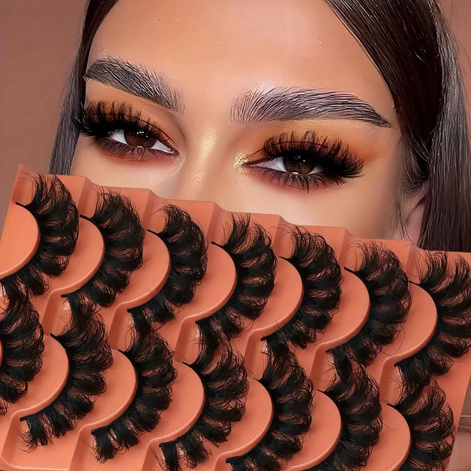 7 Pairs Fluffy False Eyelashes 20mm Full Wispy Lashes 8D Volume Curly Fake Eyelashes 7 Pairs MultipackXJ241019