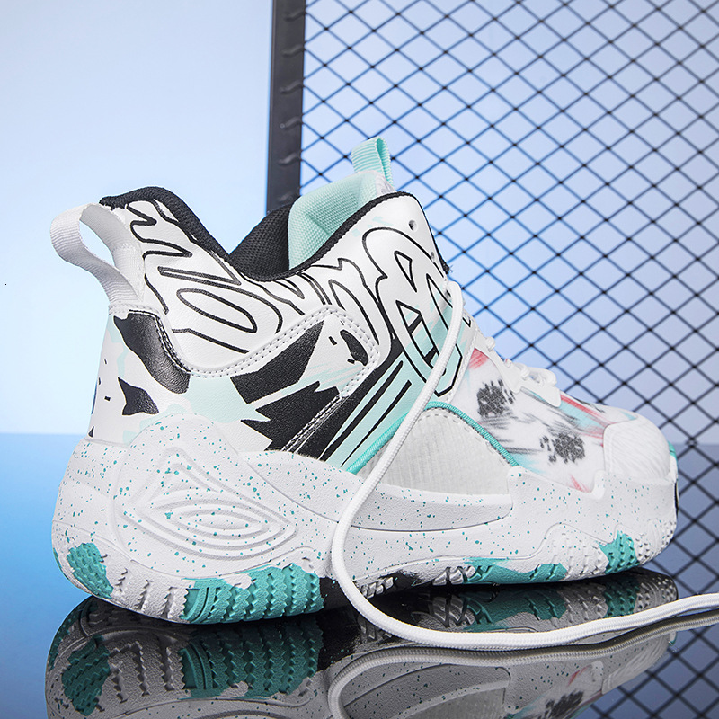 A pair of newly released mandarin duck basketball shoes, men's high top boots, sneakers, and trendy sports shoes for students on concrete ground