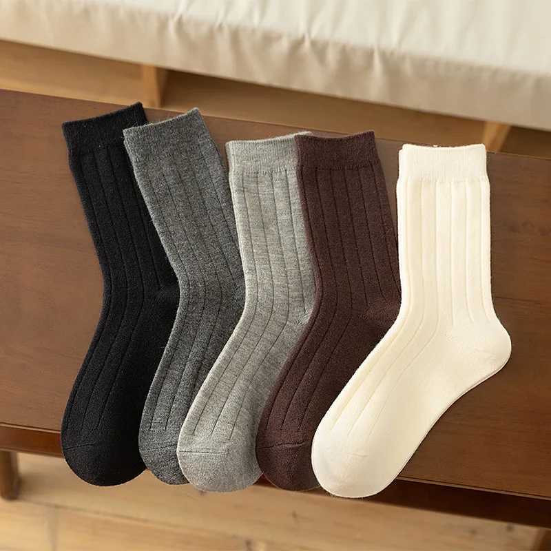 Mens Socks Autumn Winter Thick Warmer Middle Tube Socks Men Male Wool Cashmere Thermal Solid Color Black Gray Elastic Long SocksXJ241019