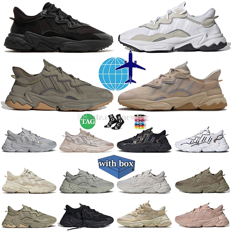 Designer Running Shoes Ozweego Trainers Womens Mens Black White Iridescent Trace Cargo Bliss Ash Pearl Chalk Pearl Hemp Mesh upper Soft and lightweight EVA Sneakers