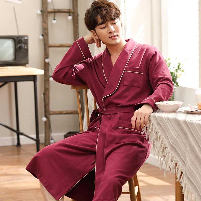 2022 New male gowns autumn roupao de banho big yards M-3XL bathrobe men high quality cotton long sleeve brand pajamas male robeXJ241018