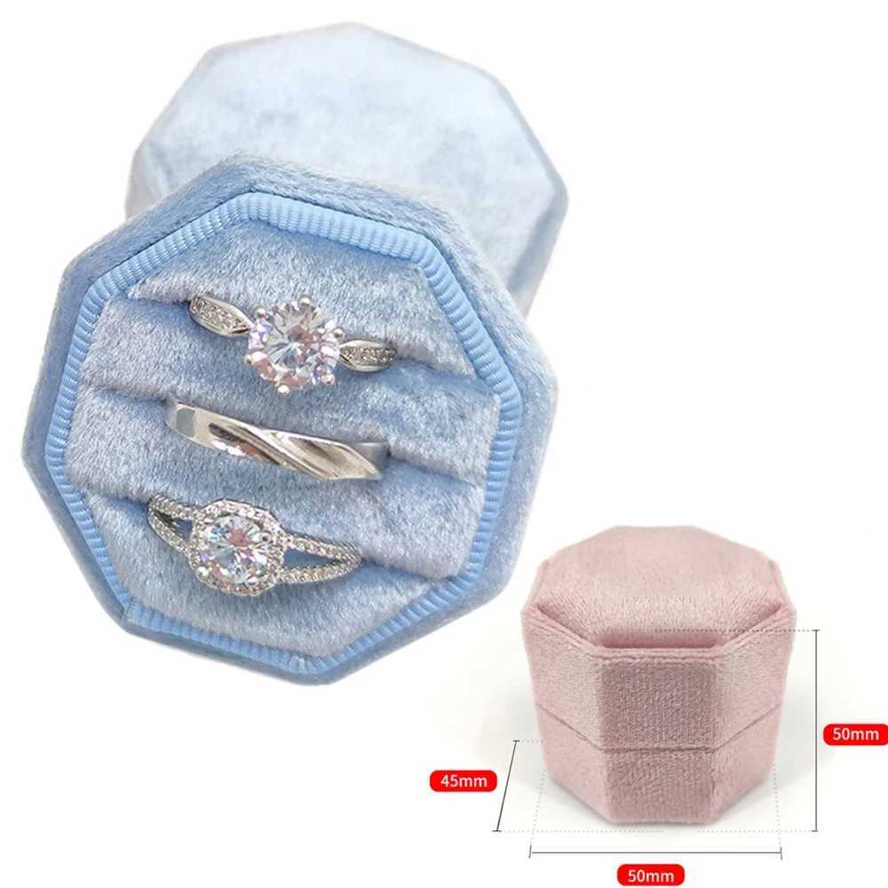 New Velvet Jewel Box Octagonal Ring Box Double Ring Box Wedding Ring Box with Removable Lid Jewelry Manager Storage W241019