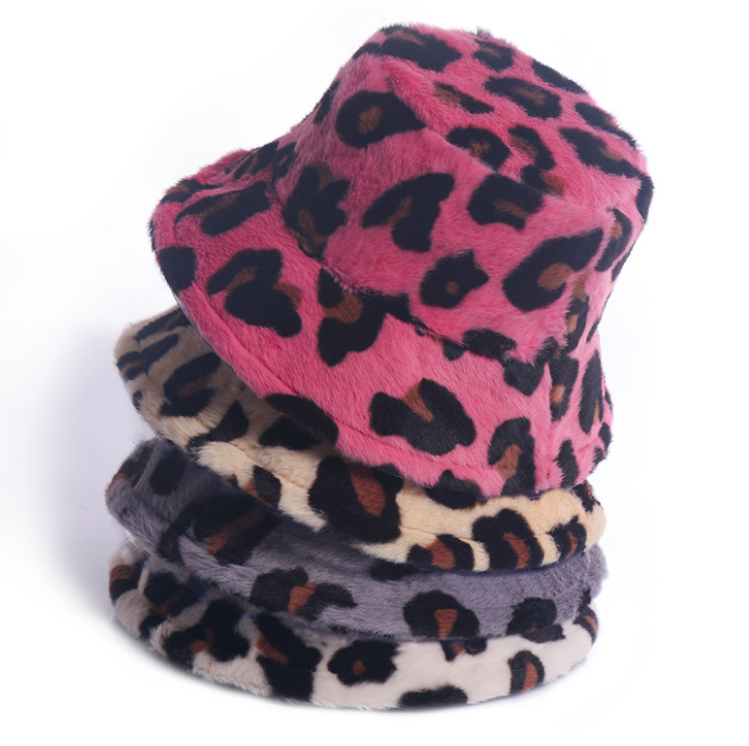 Women Winter Fashion Leopard Print Bucket Hat Wide Brim Hats Fashion Warm Basin Hat Fashion