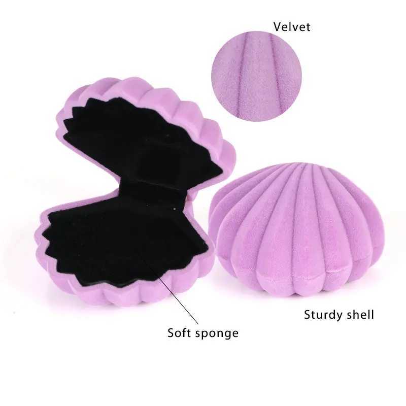 Velvet Pearl Treasure Box Shell Shape Wedding Ring Box Organizer Storage Display Packaging Box Bracket Gift Accessories 4 Colors W241019