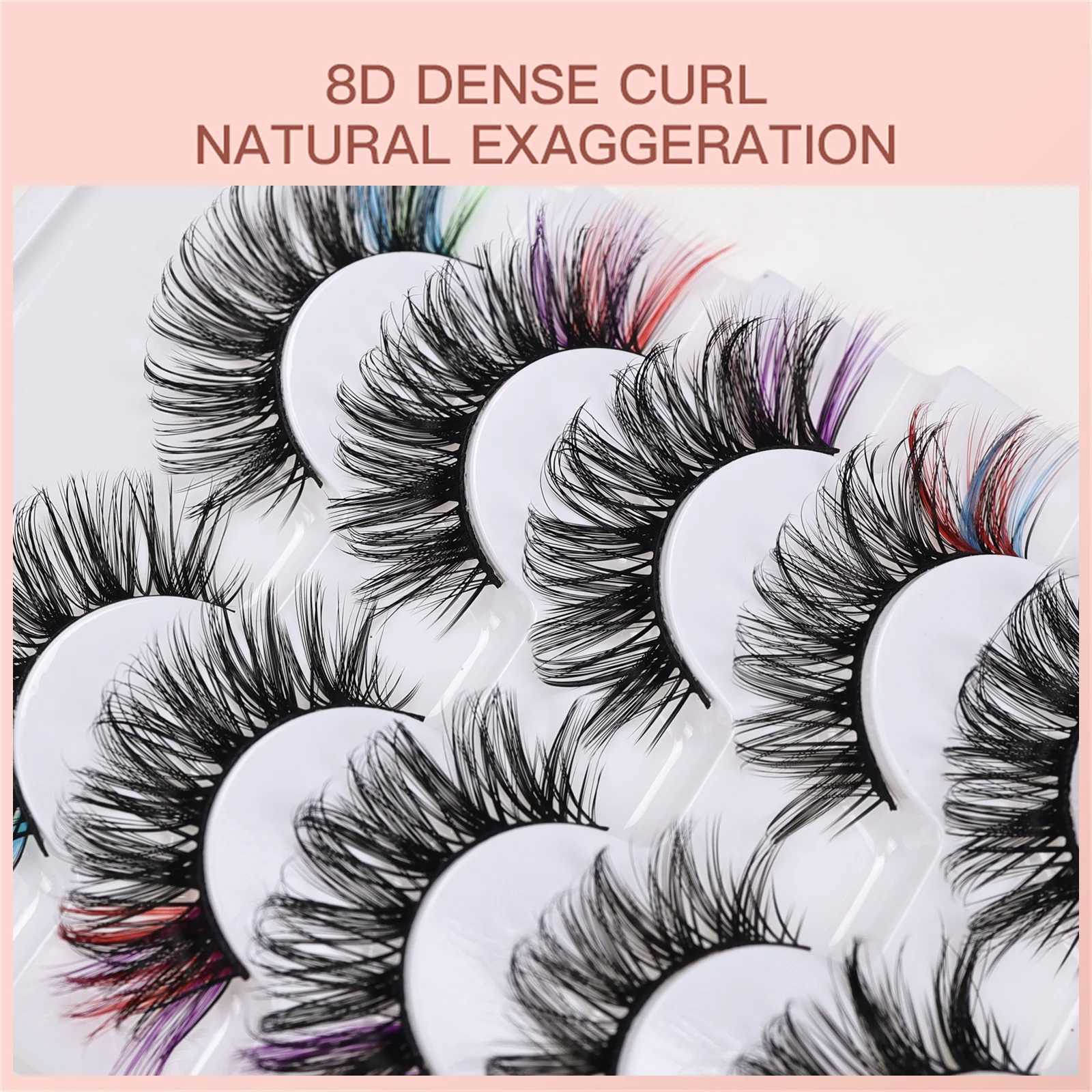 7pairs Colorful False Eyelashes 3D Faux Mink Fluffy Eyelashes Russian Natural Thick Fluffy LashesXJ241019