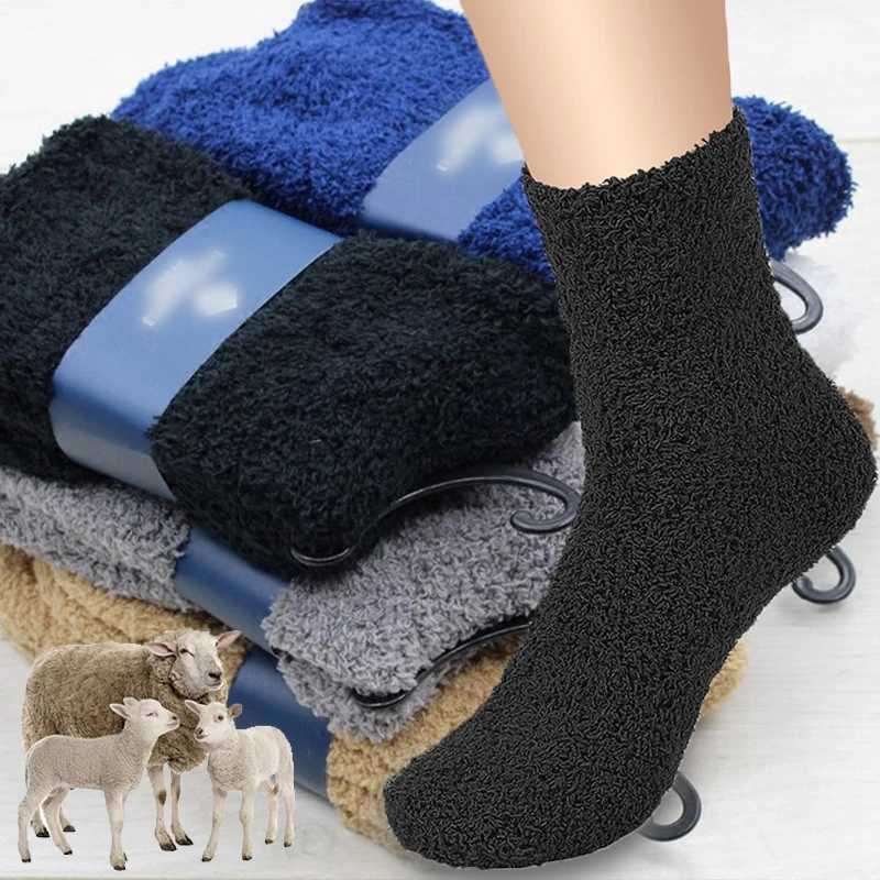 Winter Thick Wool Mens Socks Solid Color Coral Fleece Warm Socks High Quality Soft Fluffy Sock Against Cold Snow Sox Male SocksXJ241019