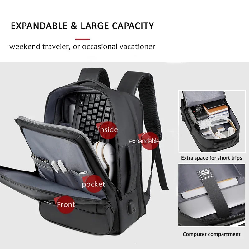 XOKY Men Backpacks Travel Business Hiking Backpacks Laptop Backpack USB Charge Waterproof School BackPack Mochaila For Men 241008