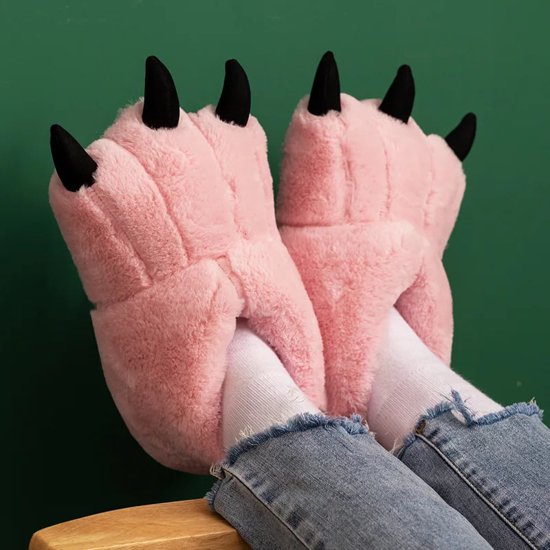 Womens and Girls Winter Slippers er Christmas Animal Slippers Bear Claw Thick Fur House Shoes 241018