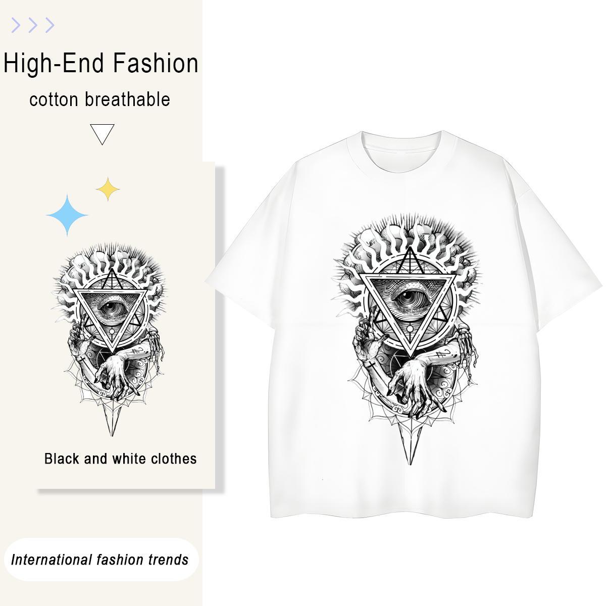 TOP Quality T shirt 100% Cotton 230g Crew Neck Breathable Casual Daily Wear eye of the devil Women Tees Designer Cartoon Floral Printing Tee Shirt